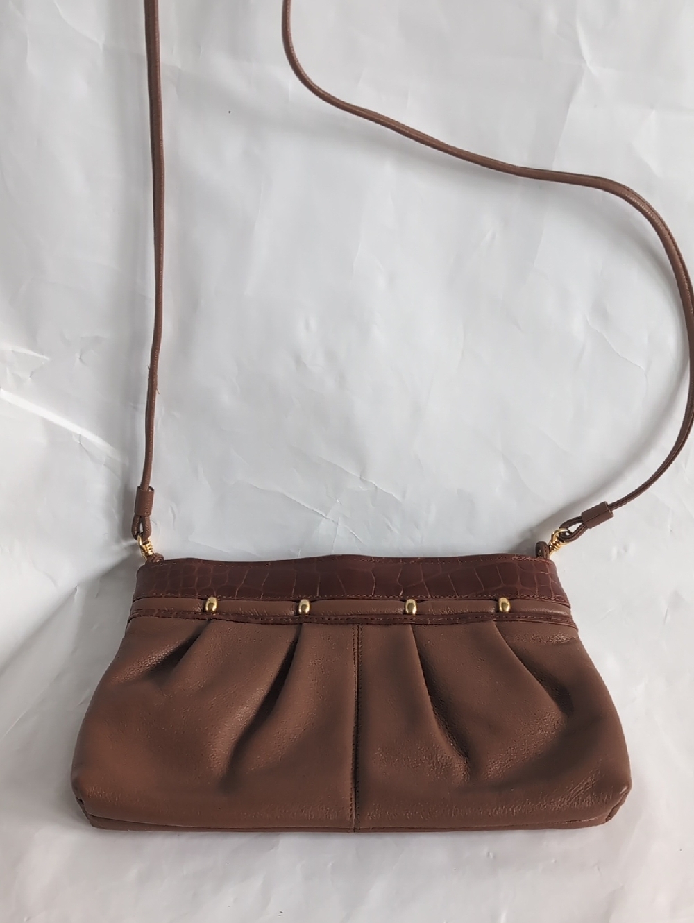 Amanda Smith Orange Brown Leather Crossbody Purse Bag with Gold Tone Studs